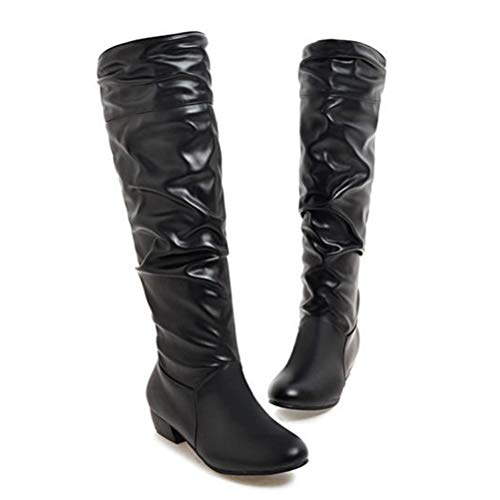 Toride Damen Falten Welle Stiefel Kniehohe Herbst Winter Kurze Plüsch Runde Kappe Party Anti-Rutsch-Quadrat Ferse Mittlere Waden Stiefel von Toride