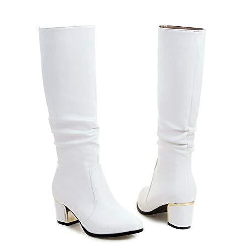 Toride Damen Kniehohe Stiefel Kurze Plüsch Herbst Winter Warme Dünne Beine Runde Kappe Anti-Rutsch-Slip On Square Ferse Mittlere Waden Stiefel von Toride