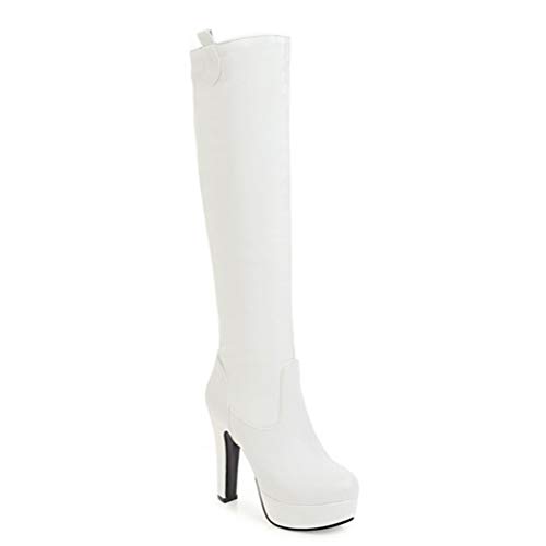 Toride Damen Kniehohe Stiefel Plattform Runde Kappe Kurze Plüsch Dünne Fersen Slip On Damen Party Herbst Winter Absatzhöhe 12 cm von Toride