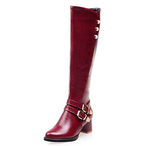 Toride Damen Kniehohe Stiefel Seitlicher Reißverschluss Kurze Plüsch Herbst Winter Warme Schnalle Dekoration Quadratische Absätze Toride Damen Kniehohe Stiefel Seitlicher Reißverschluss Kurze Plüsch Herbst Winter Warme Schnalle Dekoration Quadratische Absätze von Toride