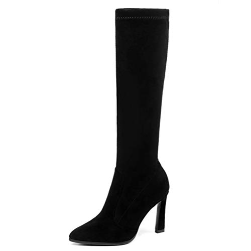 Toride Damen Mittlere Waden Stiefel Stilettos Herbst Winter Kegel Ferse Slip On Party Stretch Wildleder Spitz Hoof Heels High Heels von Toride