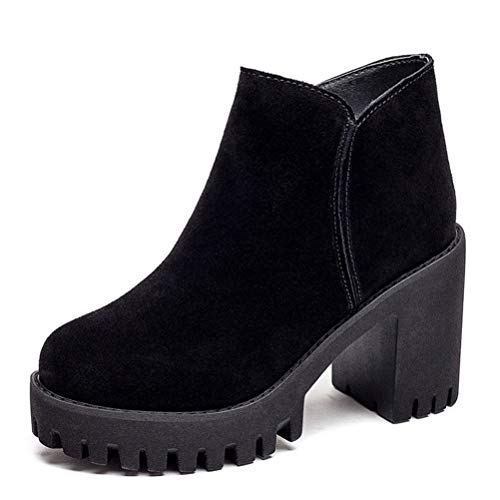 Damen Plateau Stiefeletten Runde Zehen High Heels Herbst Winter Chunky Stylish Casual Leder Pumps Block Heel Kurze Stiefel mit seitlichem Reißverschluss von Toride