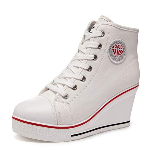 Toride Hohe Plateaum Trainer für Damen Keilabsatz Canvas Schuhe Höhe Zunehmende vulkanisierte Schuhe Schnüren Plimsolls Sneakers von Toride
