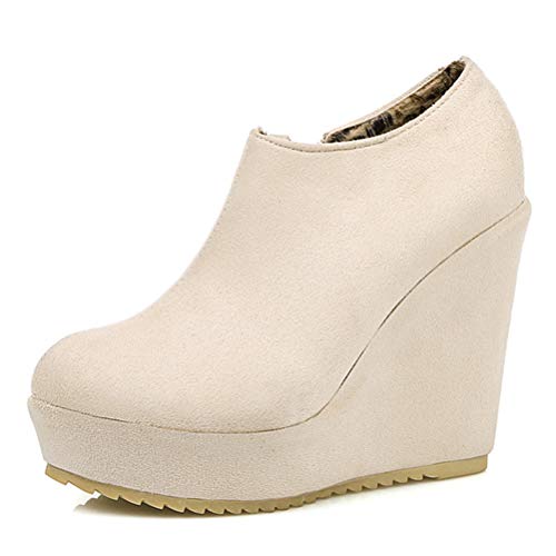 Toride Keil Stiefel für Damen High Heels Plateau Casual stilvolle kurze Stiefel Herbst Winter Pumps Runde Zehen Stiefeletten von Toride