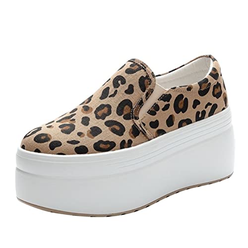 Sneaker Ohne Schnürsenkel Damen Leinwand Plateau Plimsolls Leopardenmuster Hidden Heel freizeitschuh Vulkanisierte Schuhe Stylish Sneakers von Toride