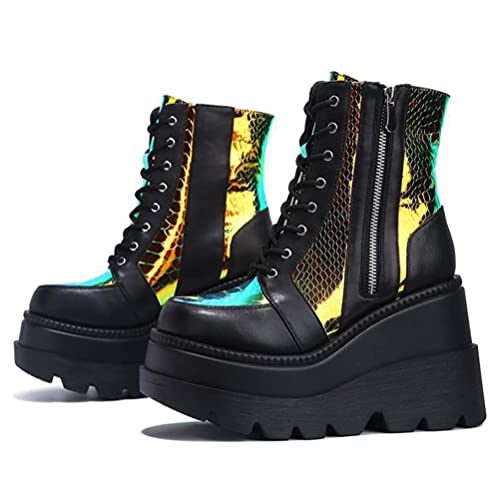 Toride Wedge Stiefeletten für Damen kurzschaft stiefel Plateau High Heels Schnüren Herbst Winter Stylish Casual Sneakers von Toride