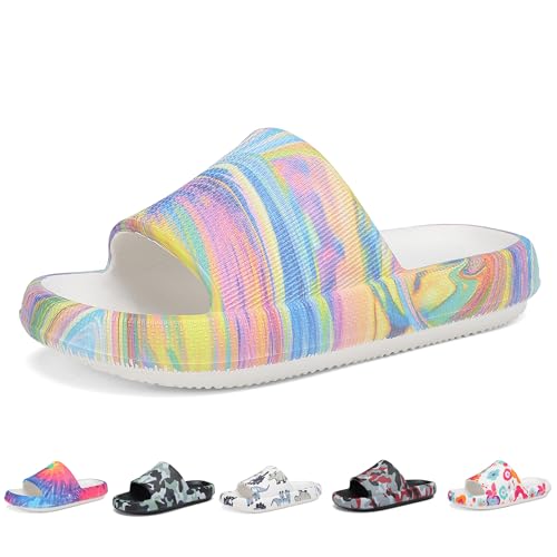 Jungen und Mädchen Cloud Slides für Kinder – rutschfeste Sommerhausschuhe, leichte Strand-, Pool- und Indoor-Duschsandalen, Farbige Spirale, 11.5-12 Little Kid von Tormigo