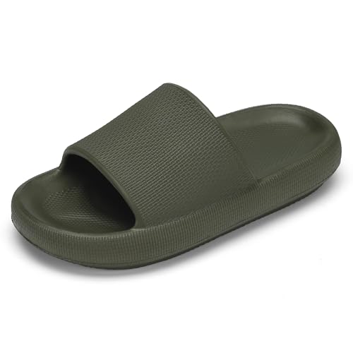 Jungen und Mädchen Cloud Slides für Kinder – rutschfeste Sommerhausschuhe, leichte Strand-, Pool- und Indoor-Duschsandalen, Grün (Army Green), 3-4 Big Kid von Tormigo