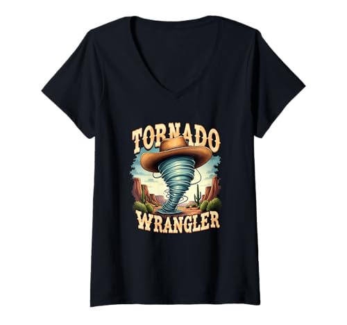 Damen Tornado Wrangler Cowboy Wrangler Damen Herren Kinder T-Shirt mit V-Ausschnitt von Tornado Cowboy Wrangler Women Men Kid Tee
