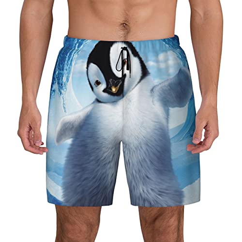 Hawaiianische Herren-Badehose, schnell trocknende Boardshorts mit Netzfutter, Strandshorts, Bademode, Badeanzüge, Niedliche Pinguine machen Bilder, Large von Torong