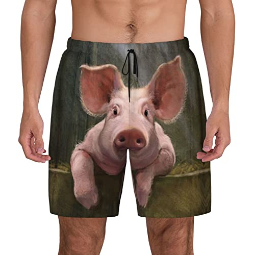 Herren-Badehose mit Leopardenmuster, schnell trocknende Boardshorts mit Netzfutter, Strandshorts, Bademode, Badeanzüge, Süßes Schwein, XXX-Large von Torong