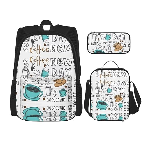 Little Ballerina Tanzendes Mädchen Leichter wasserdichter Rucksack Set von 3 mit Lunchtasche Federmäppchen für Büro Schule Reisen, Köstlicher Kaffee, Einheitsgröße von Torong