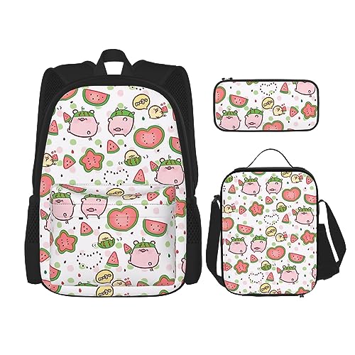 Little Ballerina Tanzendes Mädchen Leichter wasserdichter Rucksack Set von 3 mit Lunchtasche Federmäppchen für Büro Schule Reisen, Niedliches Schweinemuster., Einheitsgröße von Torong