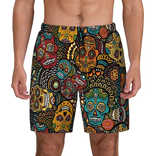 Spiral Optische Illusion GIF Herren Badehose schnell trocknende Boardshorts mit Netzfutter, Strandshorts Bademode Badeanzüge, Sugar Skull Print, X-Large von Torong