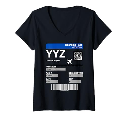 Damen Boarding Pass Toronto Design Urlaub Reise Kanada Toronto T-Shirt mit V-Ausschnitt von Toronto Kanada Urlaub Bekleidung & Geschenkidee