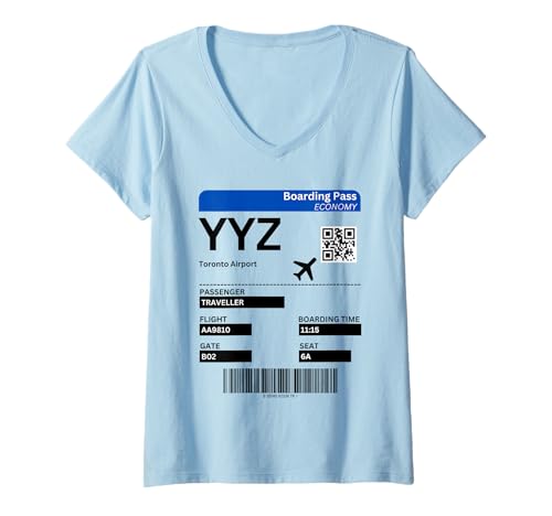 Damen Flugticket Toronto Design Urlaub Reise Kanada Toronto T-Shirt mit V-Ausschnitt von Toronto Kanada Urlaub Bekleidung & Geschenkidee