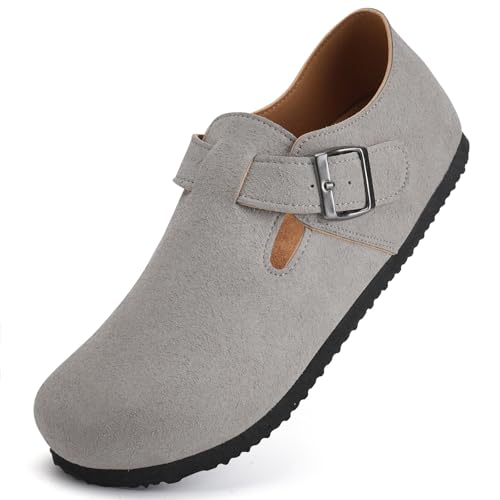 Damen Pantoletten Hausschuhe Slipper Geschlossen Clogs für Frauen aus Leder(Grau,41 EU) von Torotto