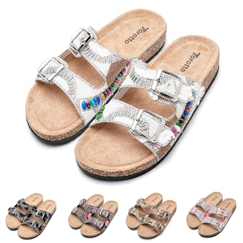 Damen Pantoletten Hausschuhe Sportliche Zehentrenner Kork-Fußbett Schlappen Mit Verstellbarer Rieme Sandalen Damen Pantoletten Hausschuhe Sportliche Zehentrenner Kork-Fußbett Schlappen Mit Verstellbarer Rieme Sandalen von Torotto