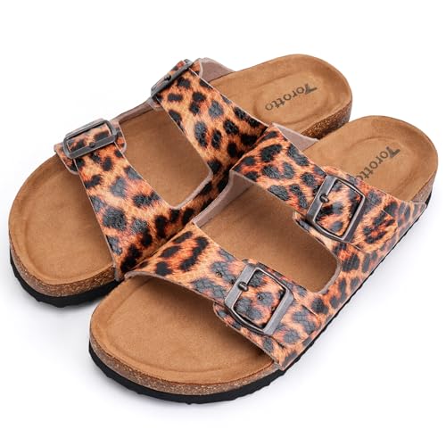 Torotto Damen Pantoletten Sandalen Leder Erwachsene Clogs Hausschuhe Arbeitsschuhe Bequeme Classic(Gelber Leopardenmuster,38 EU) von Torotto