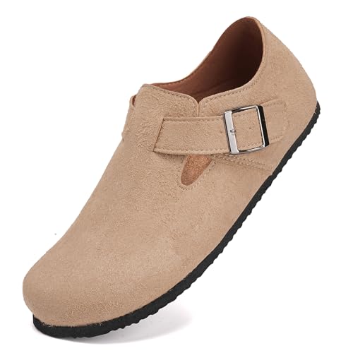 Pantoletten Damen Slipper Hausschuhe Geschlossen Clogs für Frauen aus Leder(Aprikosenfarbe39 EU) von Torotto