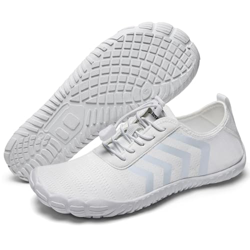 Torotto Barfußschuhe Fitnessschuhe Barfussschuhe Herren Damen Atmungsaktiv Schnell Trocknen Knit Zero-Drop Outdoor Unisex(Weiß 38) von Torotto