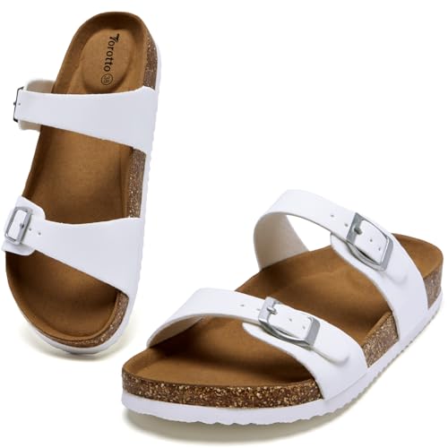 Torotto Damen Pantoletten Hausschuhe Sandalen Latschen Schlappen Bequeme Arbeitsschuhe Metallschnalle(weiß,40 EU) von Torotto