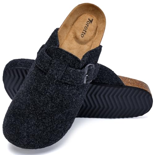 Torotto Hausschuhe Damen Pantoffeln Filzpantoffeln Clogs Filz Hausschlappen Bequeme Hüttenschuhe(schwarz,37 EU) von Torotto
