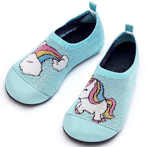 Torotto Hausschuhe Kinder Mädchen Junge Pantoffeln Atmungsaktive Rutschfest Weich Lauflernschuhe für Turnschläppchen Barfussschuhe Kleinkinder Schuhe Kindergarten Unisex(Water blue 26/27EU) von Torotto