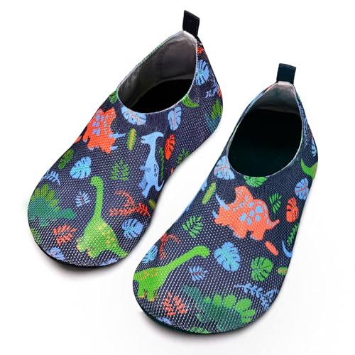 Torotto Hausschuhe Kinder Mädchen Junge Pantoffeln Atmungsaktive Rutschfest Weich Turnschläppchen Barfussschuhe für Lauflernschuhe Kleinkinder Schuhe Kindergarten Unisex(Dinosaurier 26/27 EU) von Torotto