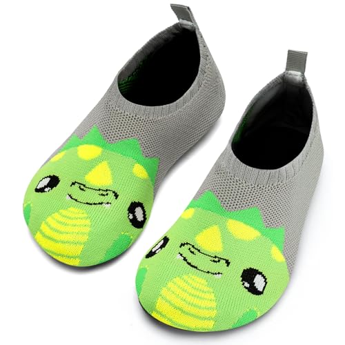Torotto Hausschuhe Kinder Mädchen Junge Pantoffeln Atmungsaktive Rutschfest Weich Turnschläppchen Barfussschuhe für Lauflernschuhe Kleinkinder Schuhe Kindergarten Unisex(Dinosaurier Grey 24/25 EU) von Torotto