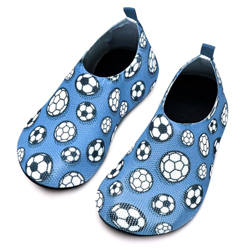 Torotto Hausschuhe Kinder Mädchen Junge Pantoffeln Atmungsaktive Rutschfest Weich Turnschläppchen Barfussschuhe für Lauflernschuhe Kleinkinder Schuhe Kindergarten Unisex(Fußball Blau 26/27 EU) von Torotto
