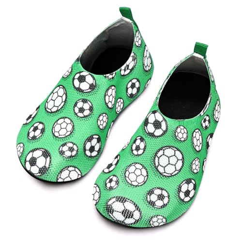 Torotto Hausschuhe Kinder Mädchen Junge Pantoffeln Atmungsaktive Rutschfest Weich Turnschläppchen Barfussschuhe für Lauflernschuhe Kleinkinder Schuhe Kindergarten Unisex(Fußball Grün 24/25 EU) von Torotto