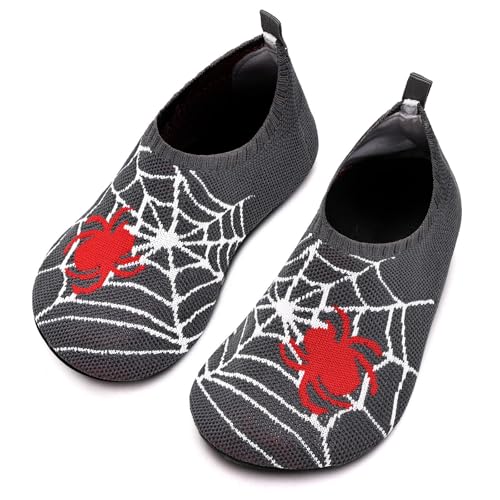 Torotto Hausschuhe Kinder Mädchen Junge Pantoffeln Atmungsaktive Rutschfest Weich Turnschläppchen Barfussschuhe für Lauflernschuhe Kleinkinder Schuhe Kindergarten Unisex(Graue Spinne 24/25 EU) von Torotto