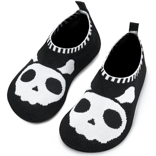 Torotto Hausschuhe Kinder Mädchen Junge Pantoffeln Atmungsaktive Rutschfest Weich Turnschläppchen Barfussschuhe für Lauflernschuhe Kleinkinder Schuhe Kindergarten Unisex(Schwarz Weiß 22/23 EU) von Torotto