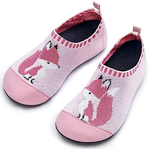 Torotto Hausschuhe Kinder Mädchen Junge Rutschfest Kleinkinder Schuhe Turnschläppchen Barfussschuhe für Lauflernschuhe Kindergarten Pantoffeln Atmungsaktive Weich Unisex (Foxes Pink 24/25EU) von Torotto