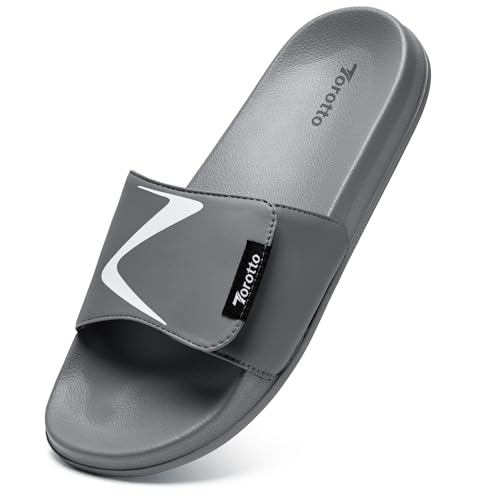 Torotto Herren Badelatschen Sommer Slippers Hausschuhe Schlappen Weiche Bequeme Rutschfeste Schnell Trocknende Haus Bad Dusche Sandalen(grau,44 EU) von Torotto