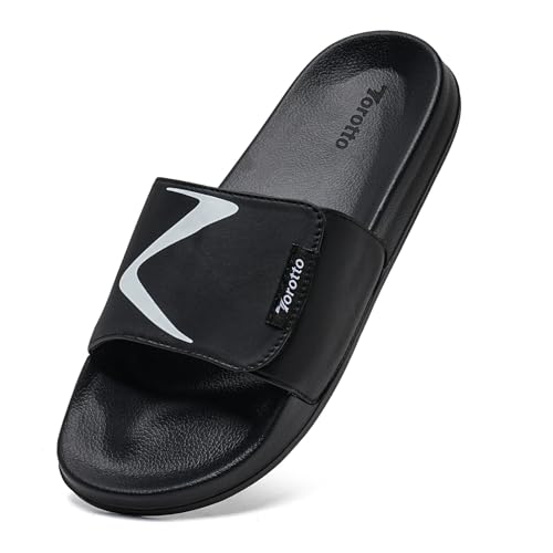 Torotto Herren Badelatschen Sommer Slippers Hausschuhe Schlappen Weiche Bequeme Rutschfeste Schnell Trocknende Haus Bad Dusche Sandalen(schwarz,46 EU) von Torotto