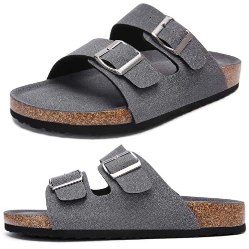 Torotto Herren Pantoletten Leder Unisex-Erwachsene Sandalen Hausschuhe Arbeitsschuhe Antistatik Bequeme Classic(Grau,40 EU) von Torotto