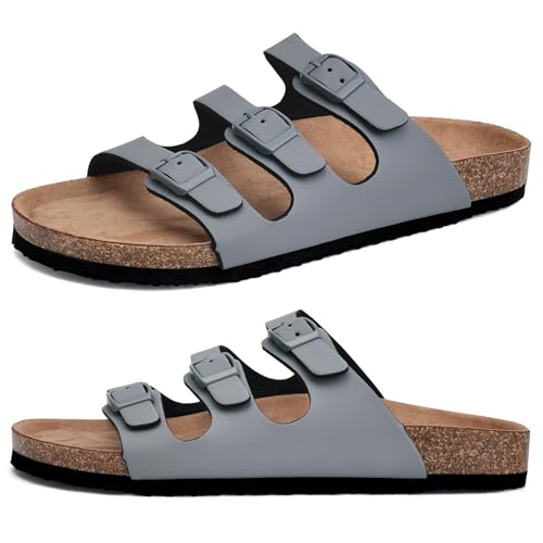 Herren Pantoletten Sandalen Hausschuhe Flache Latschen Sommerschuhe Erwachsene Schlappen Arbeitsschuhe Bequeme Classic(Grau,44 EU) von Torotto