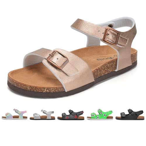 Torotto Sandalen Mädchen Jungen Mit Kork Sandals Kinder Pantoffeln Riemen Verstellbare Schnalle Rutschfeste Mit Klettverschluss Sandaletten für Drinnen und Draußen(Gold, 30EU) von Torotto