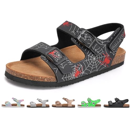 Torotto Kinder Sandalen Mit Kork Sandaletten Jungen Mädchen Strandsandalen Riemen Verstellbare Schnalle Rutschfeste mit Klettverschluss Riemchensandalen für Drinnen und Draußen(Spinne, 31EU) von Torotto