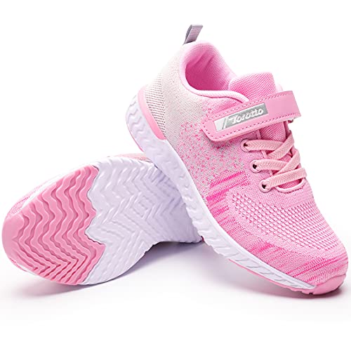 Torotto Laufschuhe Kinder Sportschuhe Jungen Mädchen Outdoor Turnschuhe Atmungsaktiv Ultraleicht Hallenschuhe klettverschlu Sneaker Indoor Unisex-Kinder(Y64-Rosa 26EU) von Torotto