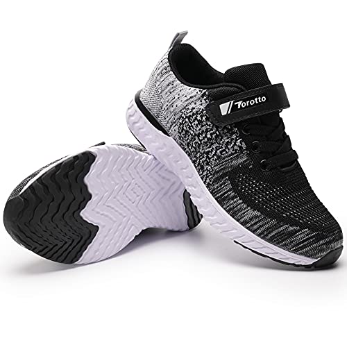 Torotto Laufschuhe Kinder Sportschuhe Jungen Mädchen Outdoor Turnschuhe Atmungsaktiv Ultraleicht Hallenschuhe klettverschlu Sneaker Indoor Unisex-Kinder(YF64-Grau 32EU) von Torotto