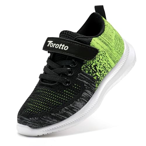 Torotto Laufschuhe Kinder Sportschuhe Mädchen Jungen Turnschuhe Hallenschuhe Klettverschlu Sneaker,Schwarz Grün US 11 Children von Torotto