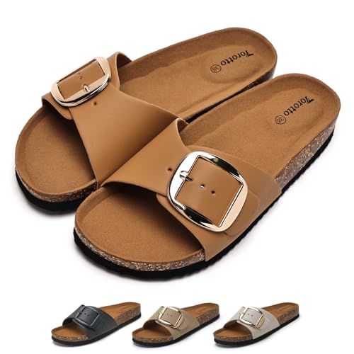 Torotto Pantoletten Damen Sandalen Latschen Schlappen Hausschuhe Bequeme Verstellbare Schnalle(braun,38 EU) von Torotto