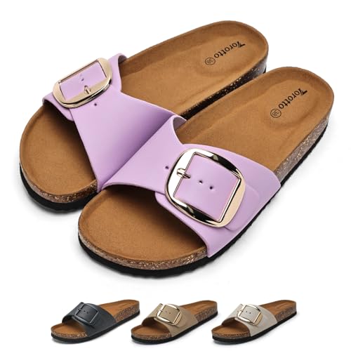 Torotto Pantoletten Damen Sandalen Latschen Schlappen Hausschuhe Bequeme Verstellbare Schnalle(lila,40 EU) von Torotto