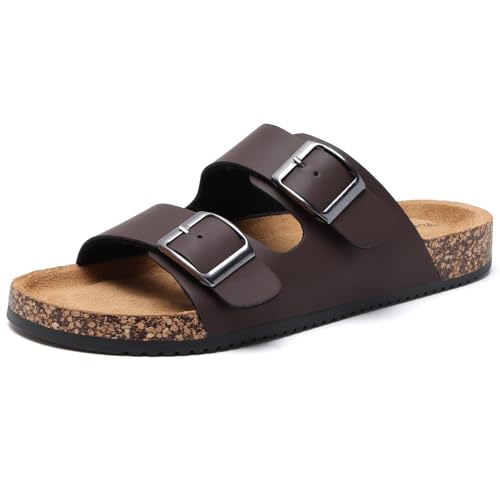 Torotto Pantoletten Herren Hausschuhe Schlappen Latschen Sandalen Fußgewölbeunterstützung Verstellbarer Slipper Flache Pantoffel Schnallenriemen Kork-Fußbett von Torotto