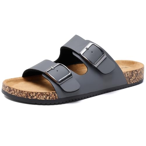 Torotto Pantoletten Herren Hausschuhe Schlappen Latschen Sandalen Fußgewölbeunterstützung Verstellbarer Slipper Flache Pantoffel Schnallenriemen Kork-Fußbett von Torotto