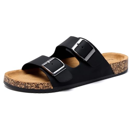 Pantoletten Herren Hausschuhe Schlappen Latschen Sandalen Fußgewölbeunterstützung Verstellbarer Slipper Flache Pantoffel Schnallenriemen Kork-Fußbett von Torotto