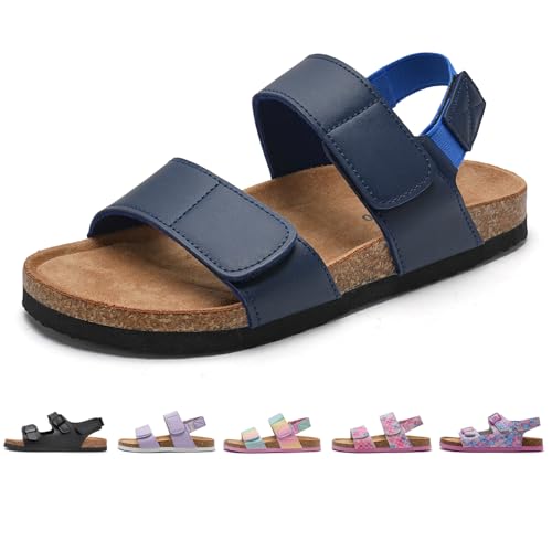 Torotto Sandalen Mädchen Jungen Mit Kork Sandals Kinder Pantoffeln Riemen Verstellbare Schnalle Rutschfeste Mit Klettverschluss Sandaletten für Drinnen und Draußen(Blau, 33EU) von Torotto